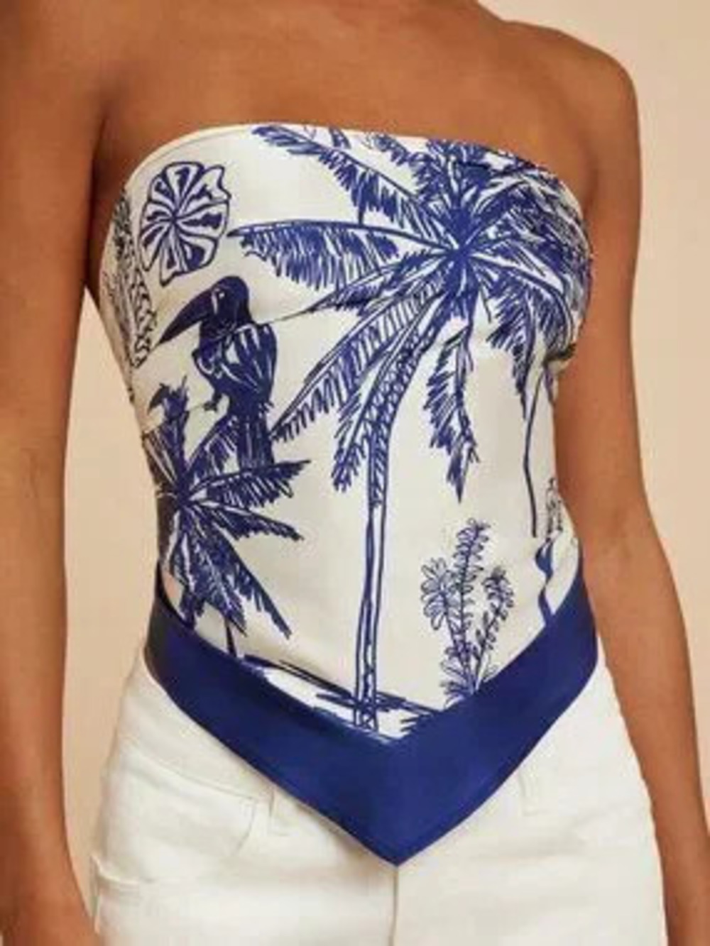Noho Blue Boho Women's Print Strapless tie back Top